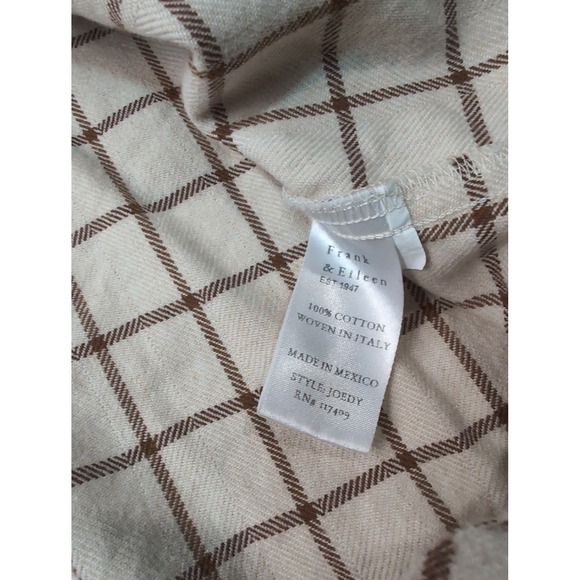 Frank & Eileen Joely Windowpane Plaid Button Up Shirt Cream Brown Womens Large - Picture 9 of 10